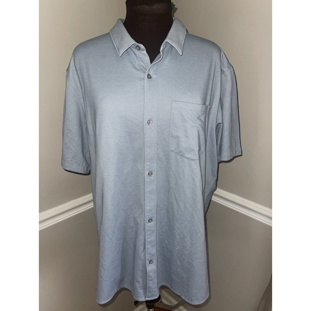 Vuori Men's Short Sleeve Knit Oxford Button Down Shirt Blue Dusk Size XXL